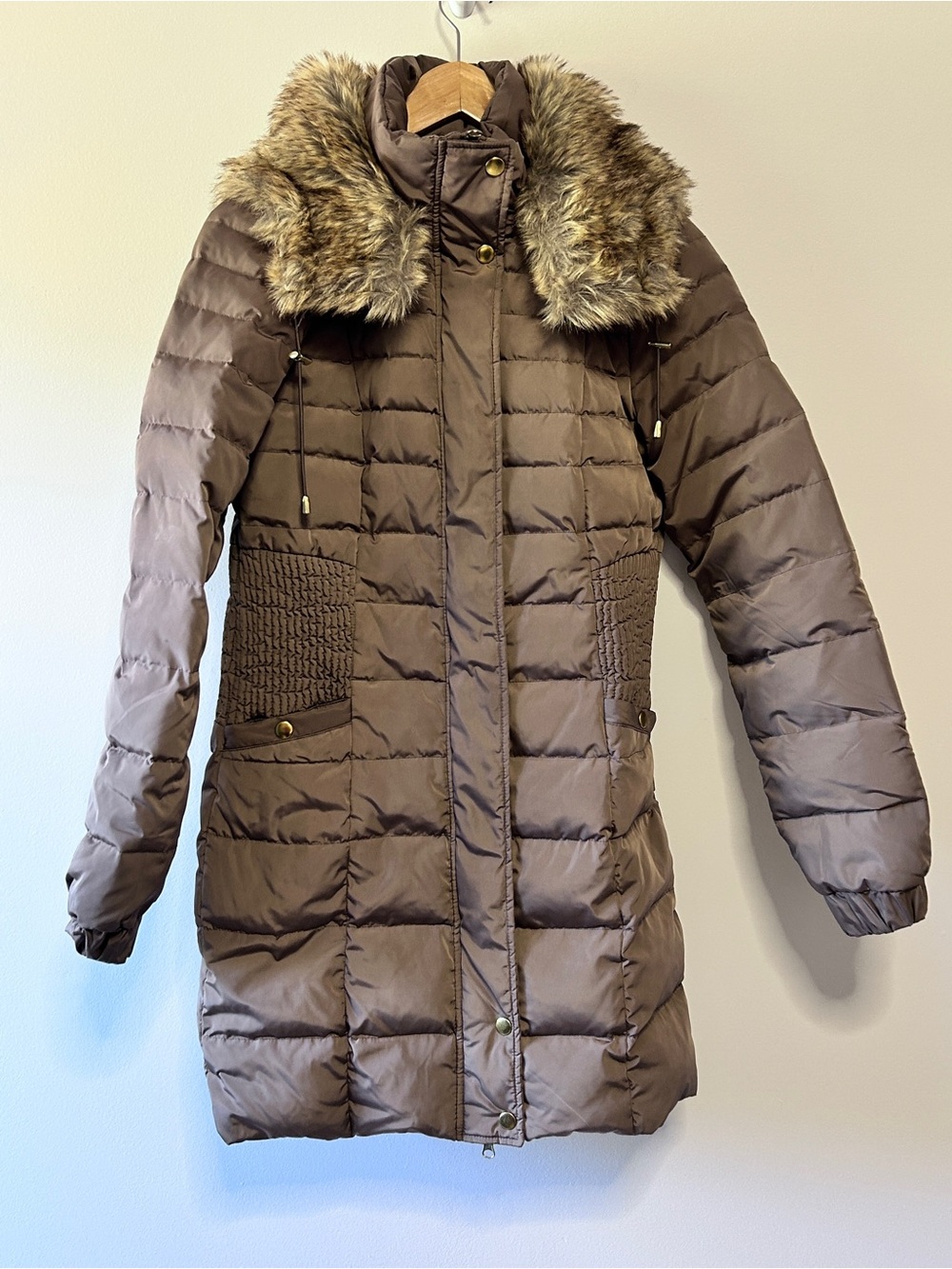 Vero Moda Copenhagen Down Puffer Coat Faux Fur Removable Hood Women’s XS Brown